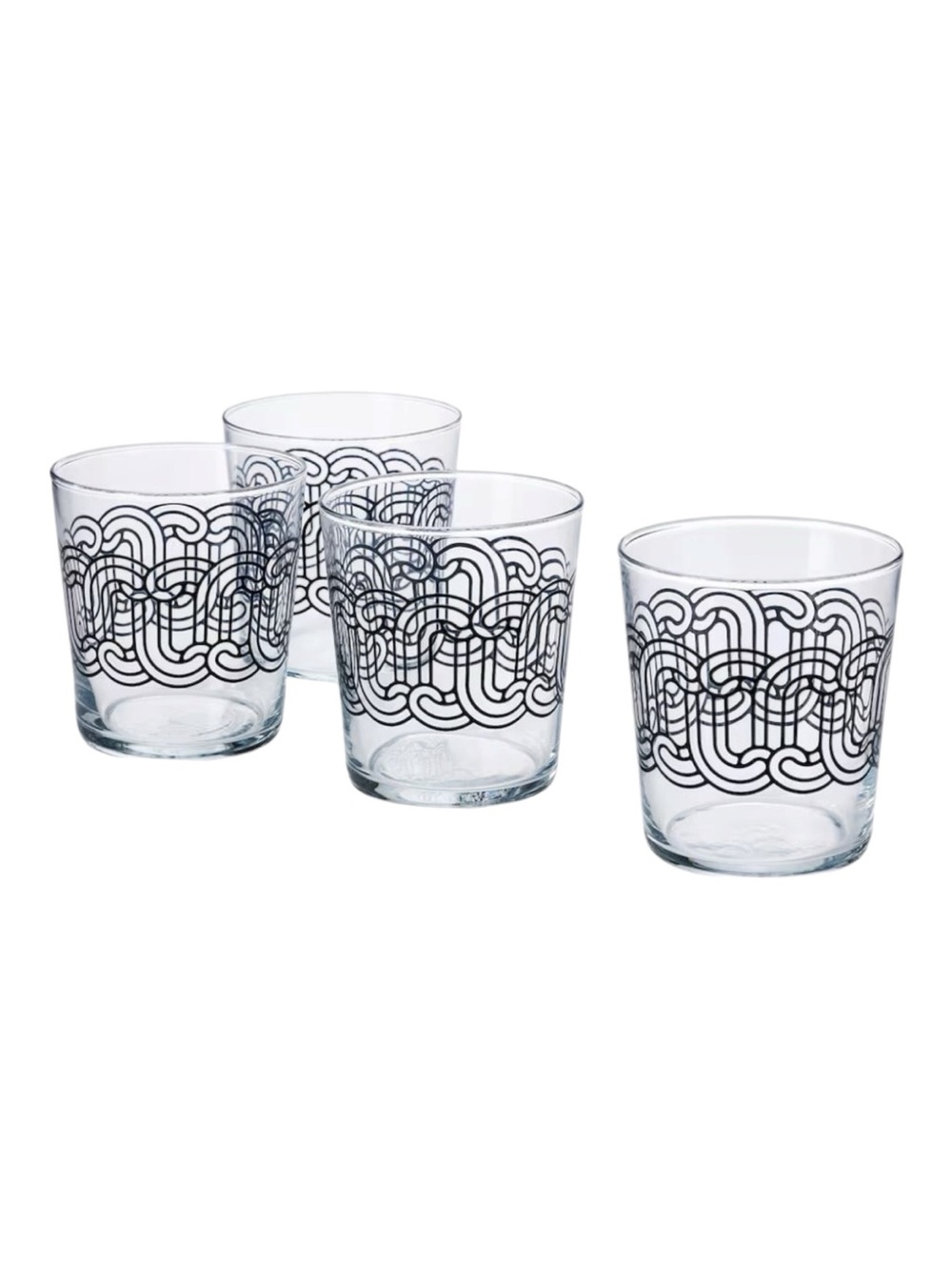 IKEA SOTRONN Drinking Glasses 10 oz Set of 4 Clear Glass Black Patterned New